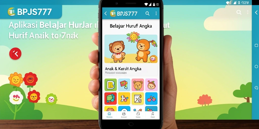 Antarmuka aplikasi BPJS777 yang menarik dan interaktif untuk belajar huruf dan angka.