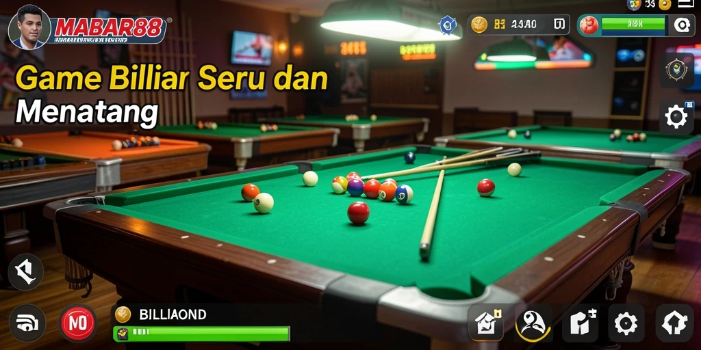 Screenshot MABAR88 menampilkan tampilan meja billiard yang realistis.