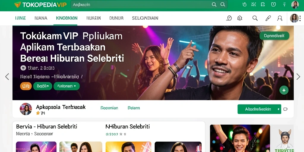 Tampilan antarmuka aplikasi TOKOPEDIAVIP untuk berita hiburan selebriti.