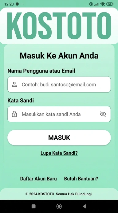 Masuk ke Akun Kostoto untuk Pengguna Android